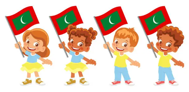 Vector illustration of Child holding Maldives flag