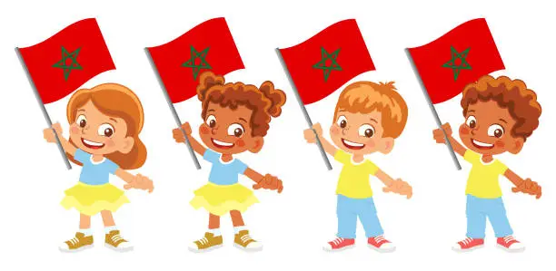 Vector illustration of Child holding Morocco flag
