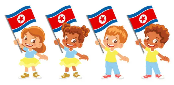 Vector illustration of Child holding North Korea flag