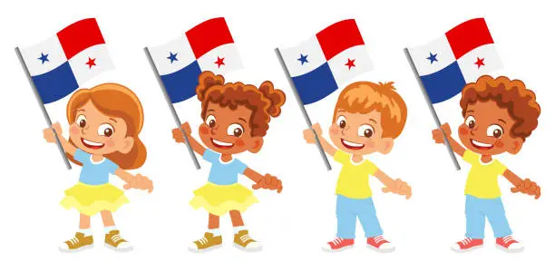 Vector illustration of Child holding Panama flag