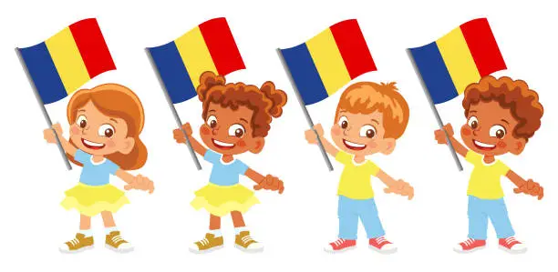 Vector illustration of Child holding Romania flag