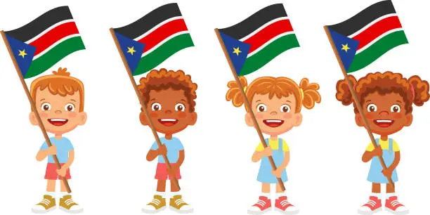Vector illustration of Child holding South Sudan flag