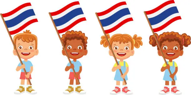 Vector illustration of Child holding Thailand flag