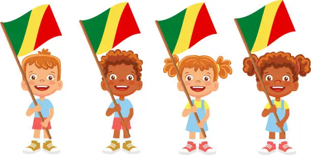 Vector illustration of Child holding Congo flag