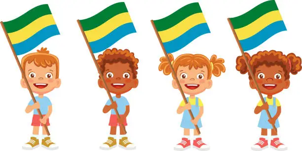 Vector illustration of Child holding Gabon flag