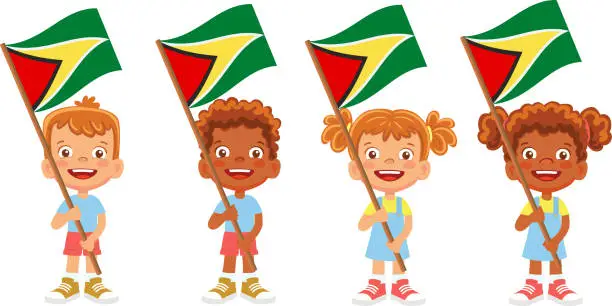 Vector illustration of Child holding Guyana flag