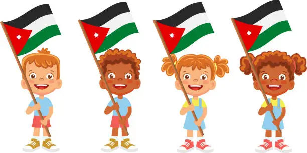 Vector illustration of Child holding jordan flag