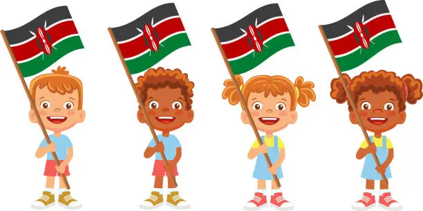 Vector illustration of Child holding Kenya flag