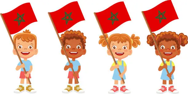 Vector illustration of Child holding Morocco flag