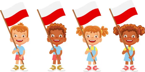 Vector illustration of Child holding Poland flag