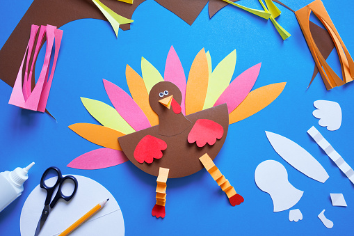 paper craft for kids. DIY Turkey made for thanksgiving day. create art for children