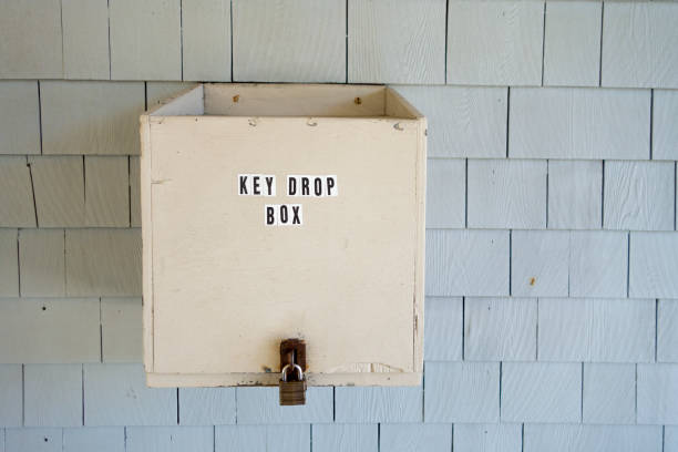 istock Hotel key drop box on an outdoor covered area 1271263117