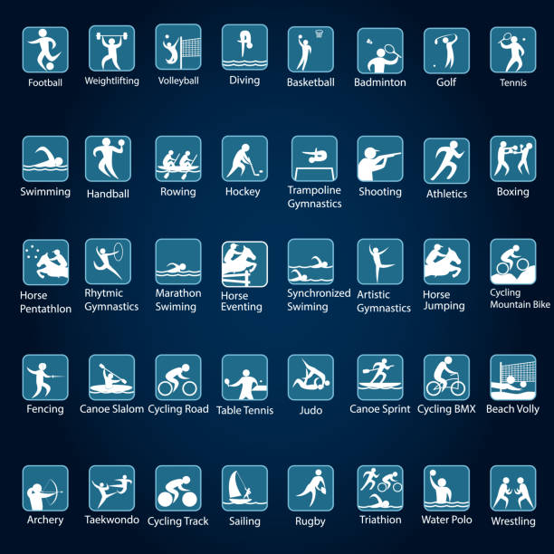 Olympic sports vector icons. . Sport disciplines vector icons and illustrations. Olympic sports vector icons. . Sport disciplines vector icons and illustrations pentathlon stock illustrations