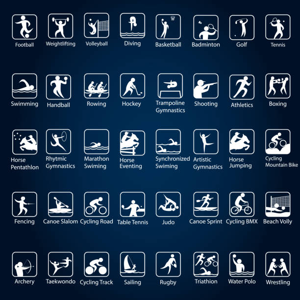 Olympic sports vector icons. . Sport disciplines vector icons and illustrations. Olympic sports vector icons. . Sport disciplines vector icons and illustrations pentathlon stock illustrations