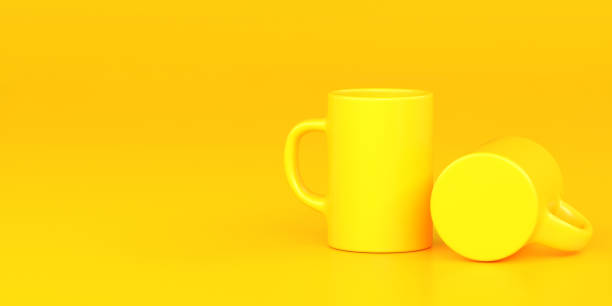 istock couple yellow cup isolated on yellow background promo mockup 3d render 1271265435