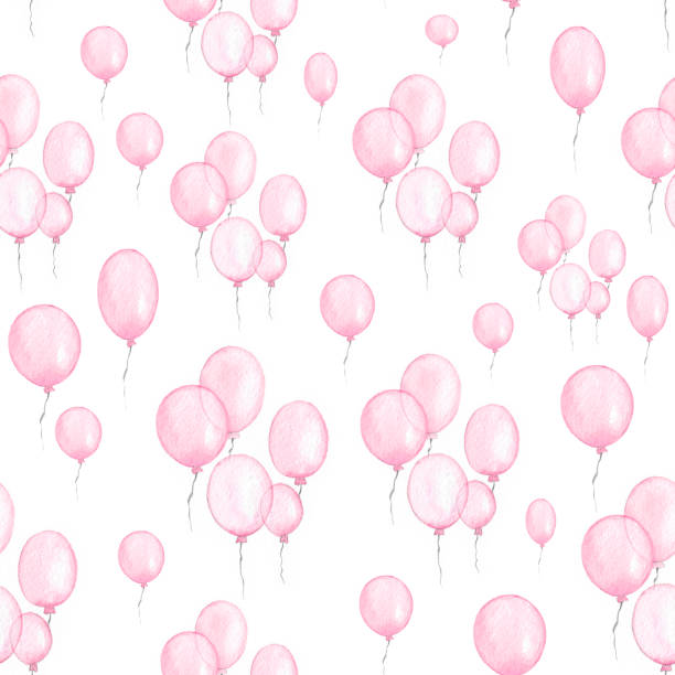 watercolor pink air balls seamless pattern watercolor pink air balls seamless pattern watercolor hot air balloon stock illustrations