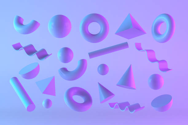 istock 3D Abstract Flying Geometric Shapes with Neon Lighting on Color Gradient Background 1271269329