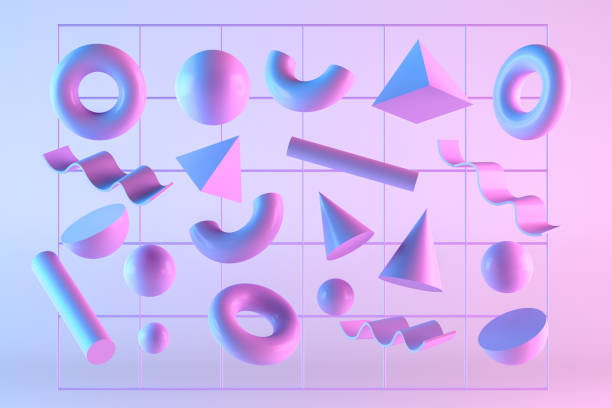 istock 3D Abstract Flying Geometric Shapes with Neon Lighting on Color Gradient Background 1271269383