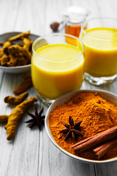istock Yellow turmeric latte drink 1271270411