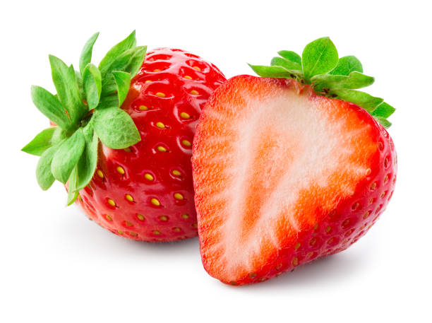 istock Strawberries isolated. Strawberry isolate. Whole, half, cut strawberry on white. Strawberries isolate. Side view sliced strawberries. Full depth of field. With clipping path. 1271273187