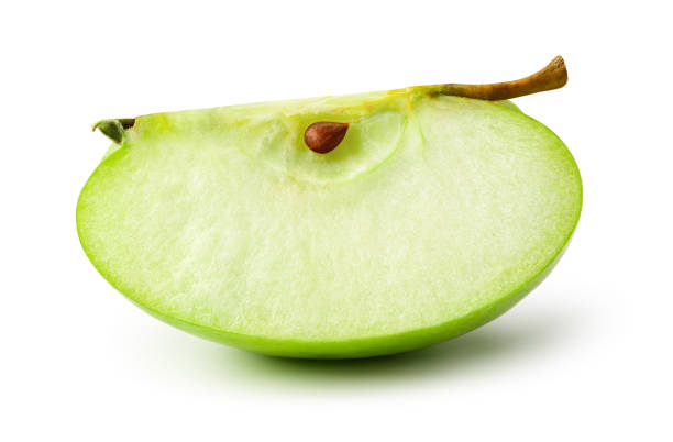 istock Green apple slice isolate. Green apple on white background. Apple slice with clipping path. 1271273296
