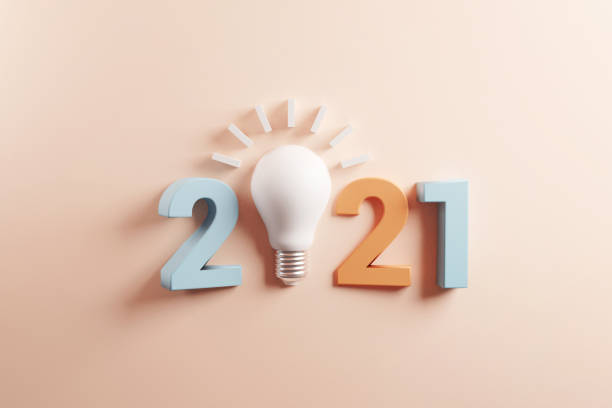 2021 creativity inspiration concepts, Light bulb idea with 2021 new year, planning ideas.