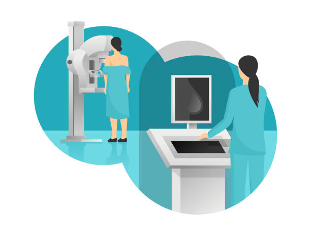 illustrazioni stock, clip art, cartoni animati e icone di tendenza di diagnosi e screening del cancro al seno - mammografia - mammogram