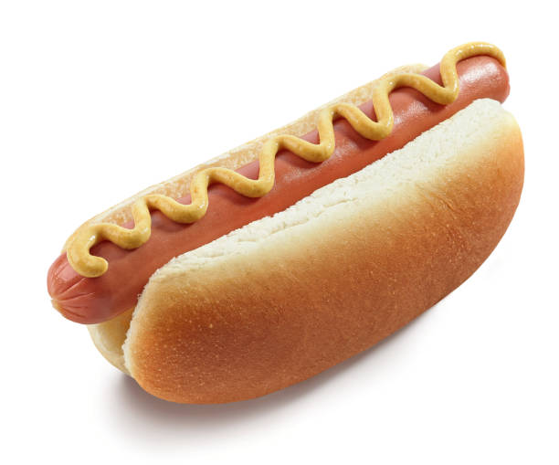 istock Hot dog with mustard isolated on white background 1271275194