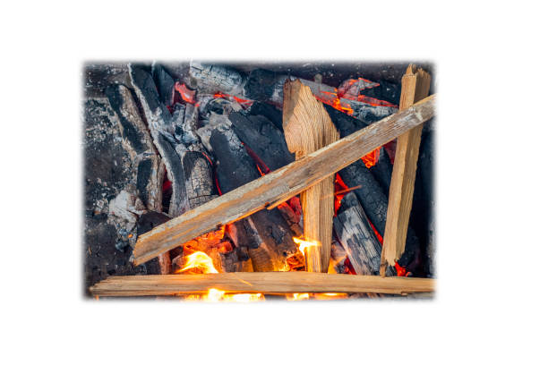 istock Fire with coals and fire on nature picnic white background. 1271276715