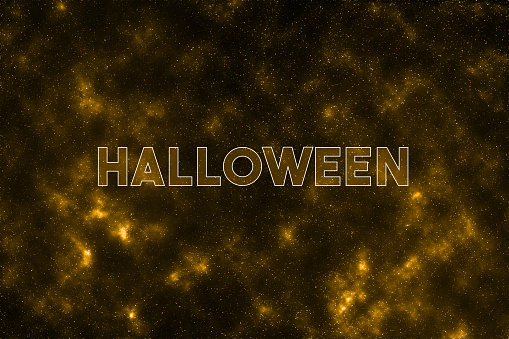 Halloween concept and starry orange color night sky. Horizontal composition with copy space.