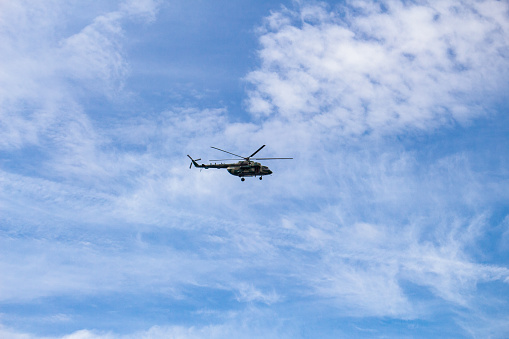 Military helicopter flying.