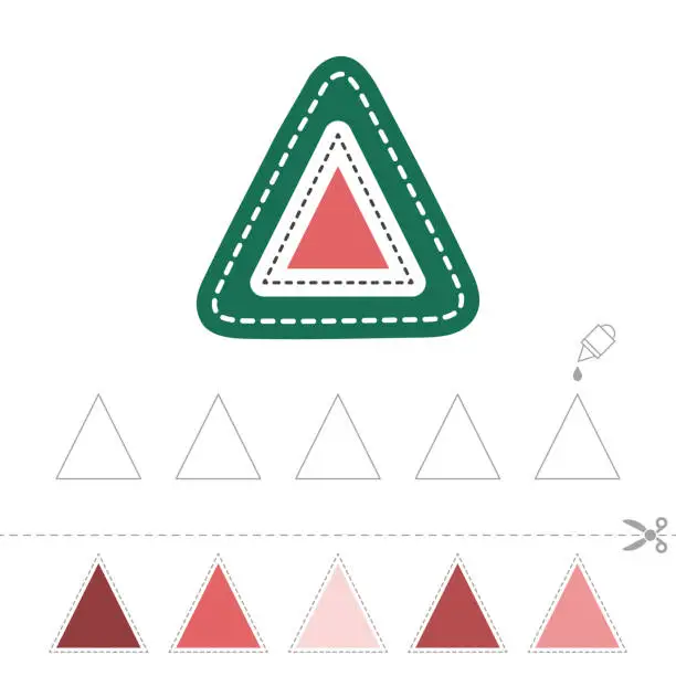 Vector illustration of Learn shapes and geometric figures. Preschool or kindergarten worksheet for practicing motor skills. Cut and glue in order from light to dark or vice versa - Vector