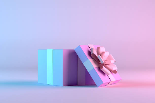 otwórz pudełko prezentowe, minimalistyczny projekt 3d na tle gradientu kolorów - gift pink box gift box zdjęcia i obrazy z banku zdjęć