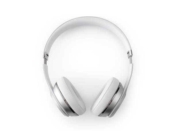 White headphones isolated on white background stock photo