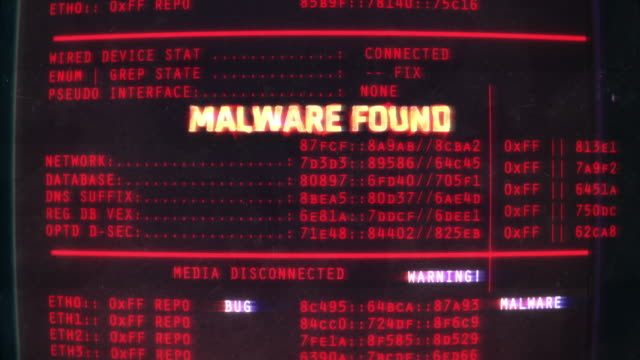 Malware found text on screen, computer hacking, data theft, scam, phishing