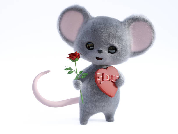 istock 3D rendering of a cute smiling mouse being romantic. 1271282258
