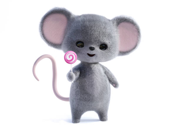 istock 3D rendering of a cute smiling mouse holding lollipop. 1271282262
