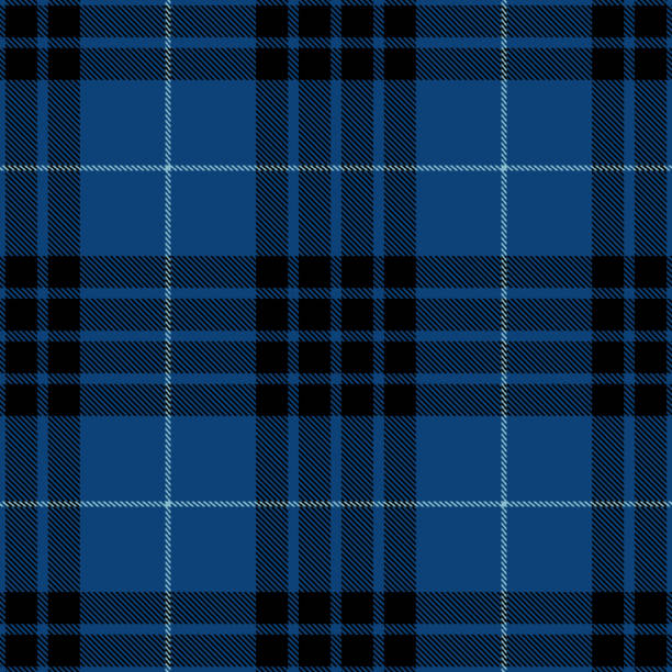 Blue Black Scottish Tartan Plaid Textile Pattern - Illustration vectorielle