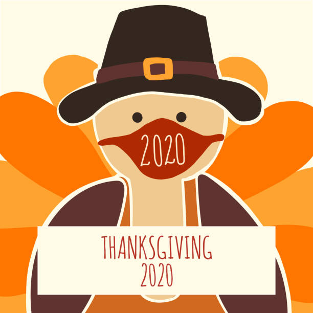 Greeting card template Thanksgiving 2020. Fully editable vector illustration. Turkey wearing a face mask. Stay home, social distancing design. Flyer, poster, greeting card, social media post Greeting card template Thanksgiving 2020. Fully editable vector illustration. Turkey wearing a face mask. Stay home, social distancing design. Flyer, poster, greeting card, social media post. thanksgiving holiday covid stock illustrations