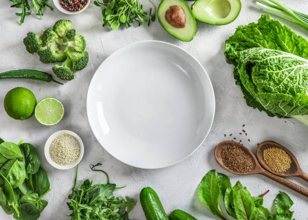 istock Green vegetables and herbs rich for proteins 1271285569