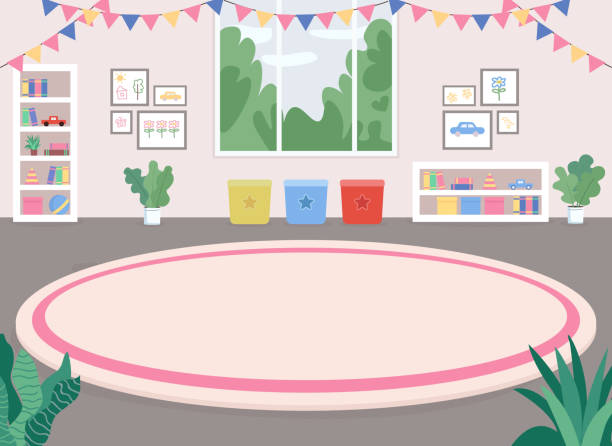 Children Room Flat Color Vector Illustration Stock Illustration - Download  Image Now - Child Care, Classroom, Preschool - iStock
