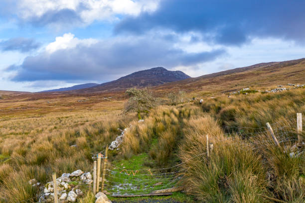 vista aérea das montanhas bluestack que se aproximam de carnaween em donegal - irlanda - overcast republic of ireland cloudscape cloud - fotografias e filmes do acervo