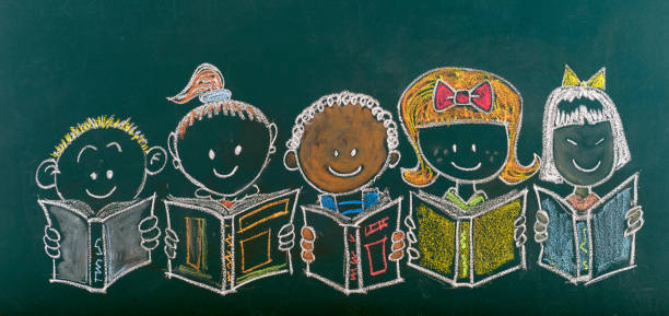 istock Multi-ethnic group of children sketched on Blackboard. 1271287229