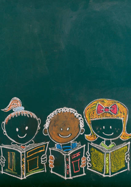 istock Multi-ethnic group of children sketched on Blackboard. 1271287234
