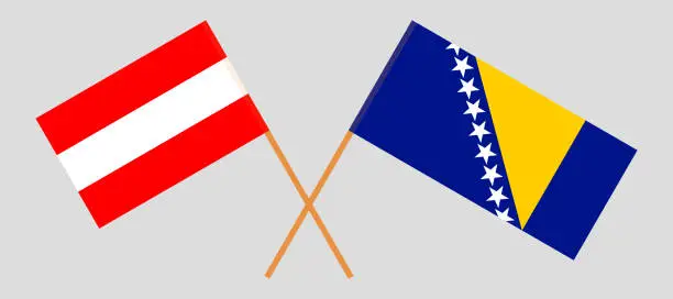 Vector illustration of Crossed flags of Austria and Bosnia and Herzegovina