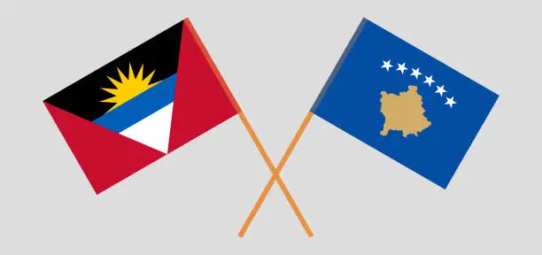 Vector illustration of Crossed flags of Antigua and Barbuda and Kosovo