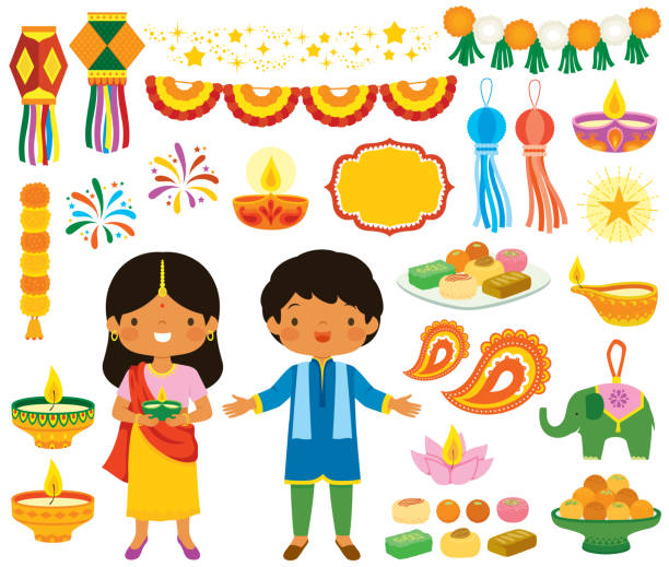 Diwali Clipart Set Stock Illustration - Download Image Now - Diwali,  Culture of India, Sweet Food - iStock