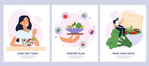 Vector illustration of Vegetarian concept with healthy fresh diet