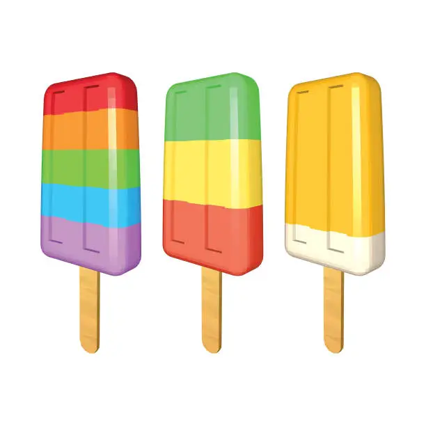 Vector illustration of Set of Colored Striped Popsicles on White