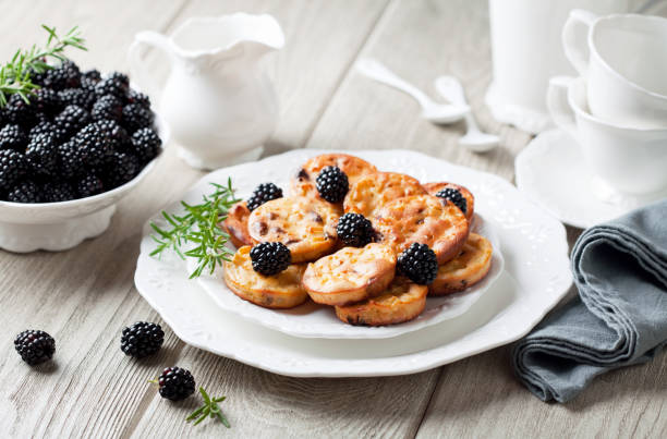 Coconut flour pancakes with berries, keto and paleo diet style, selective focus